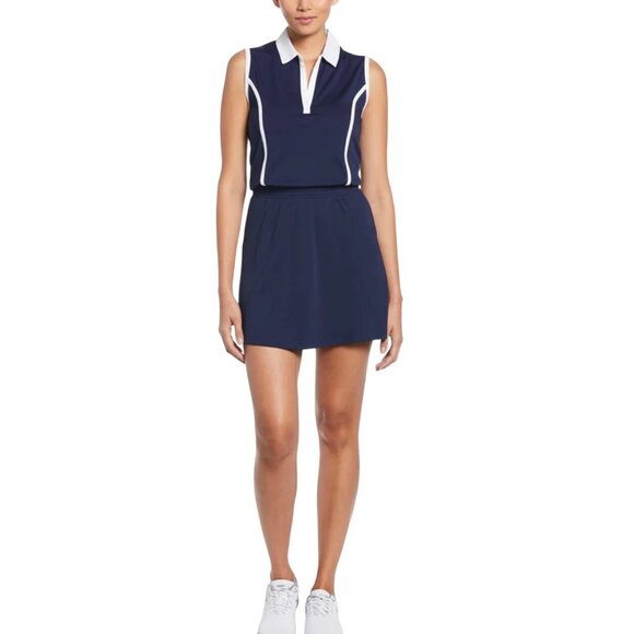 NWT Callaway Navy Color-block Golf Polo Dress Sleeveless Sun Protection Large - Picture 1 of 7
